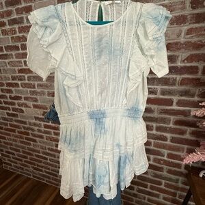 LoveShackFancy Light Blue and White Ruffle Dress